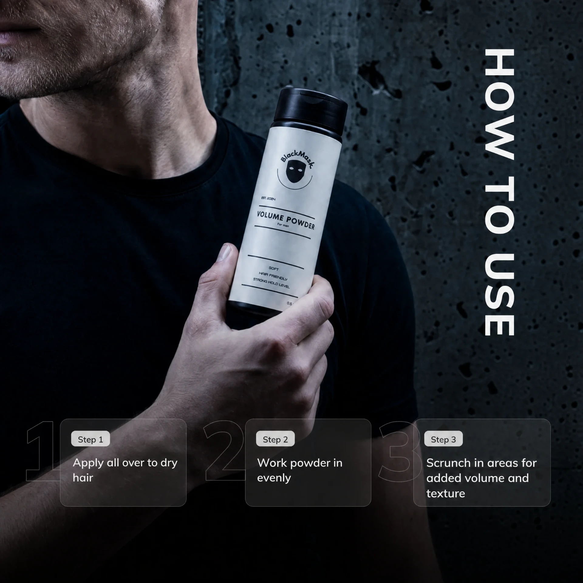 Three-step texture powder styling test
